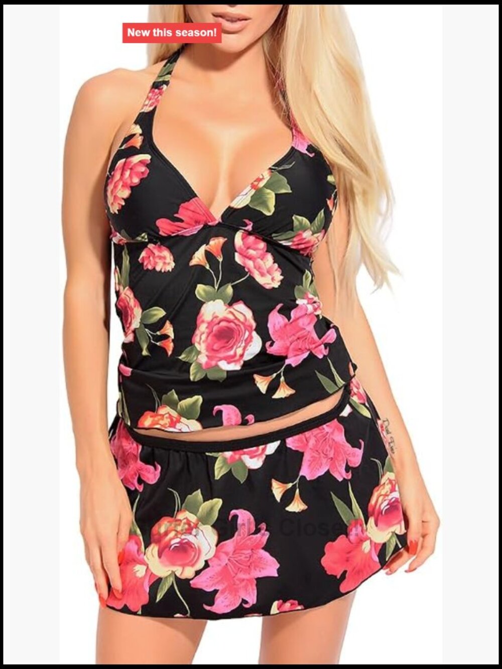 Two Piece Bikini Swimsuit Floral Print Triangle Top Removable Cups